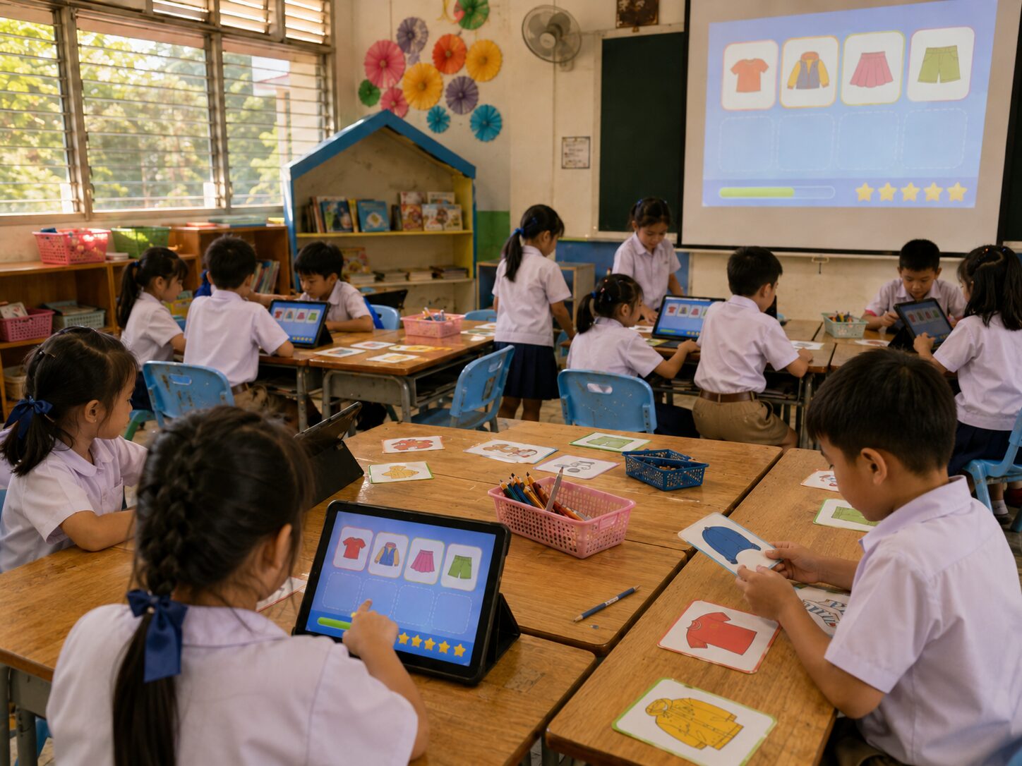 นักเรียนชั้น ป.3 เรียนรู้คำศัพท์ผ่านสื่อเกมออนไลน์ Clothing Learning Game บนแท็บเล็ต