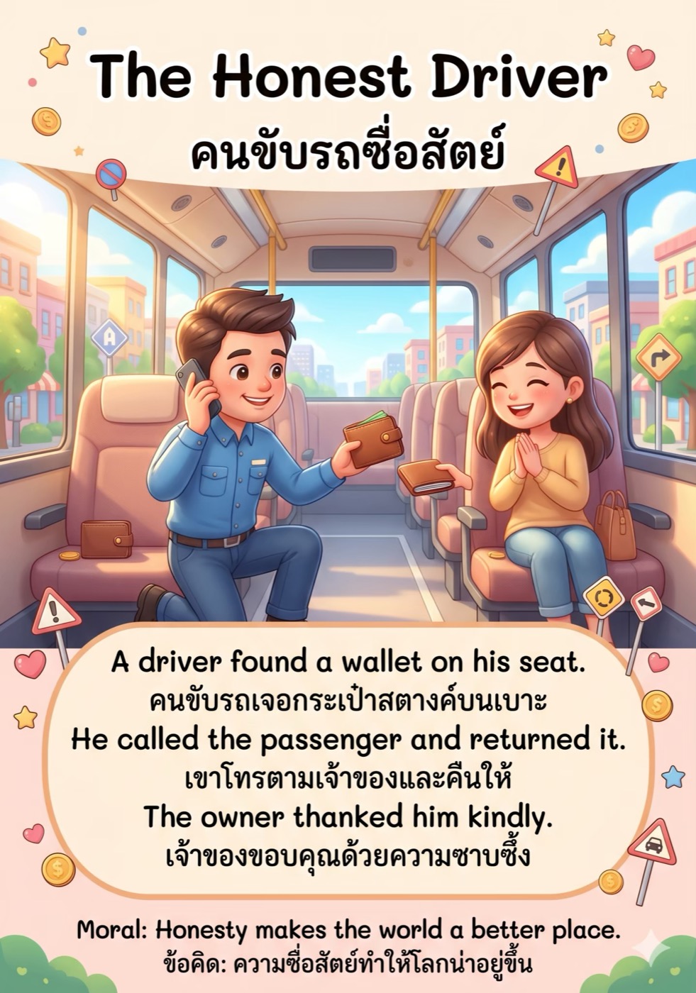 นิทานเรื่อง The Honest Driver (คนขับรถซื่อสัตย์)…
