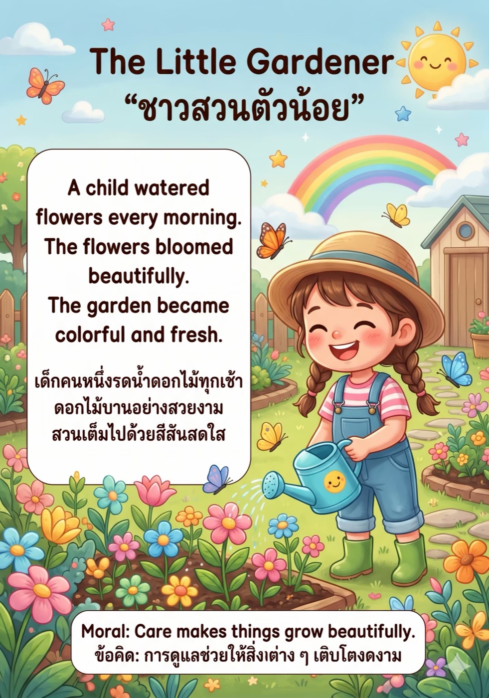 การ์ตูนเด็กผู้หญิงรดน้ำต้นไม้ในสวน…